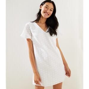 Loft White Eyelet Shift Dress Size 2P